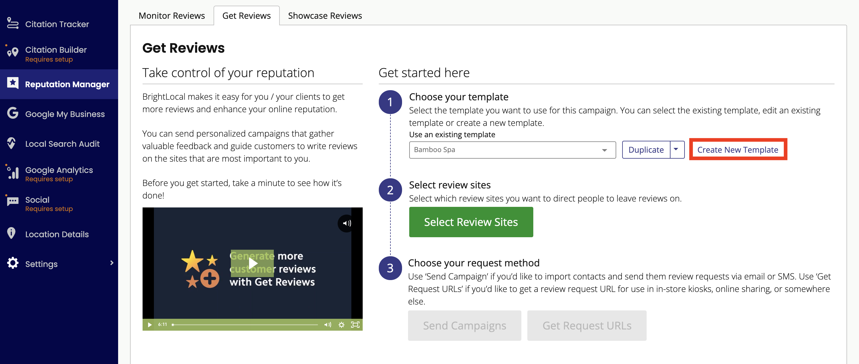 How To Create A Get Reviews Campaign Within Reputation Manager Brightlocal Help Center