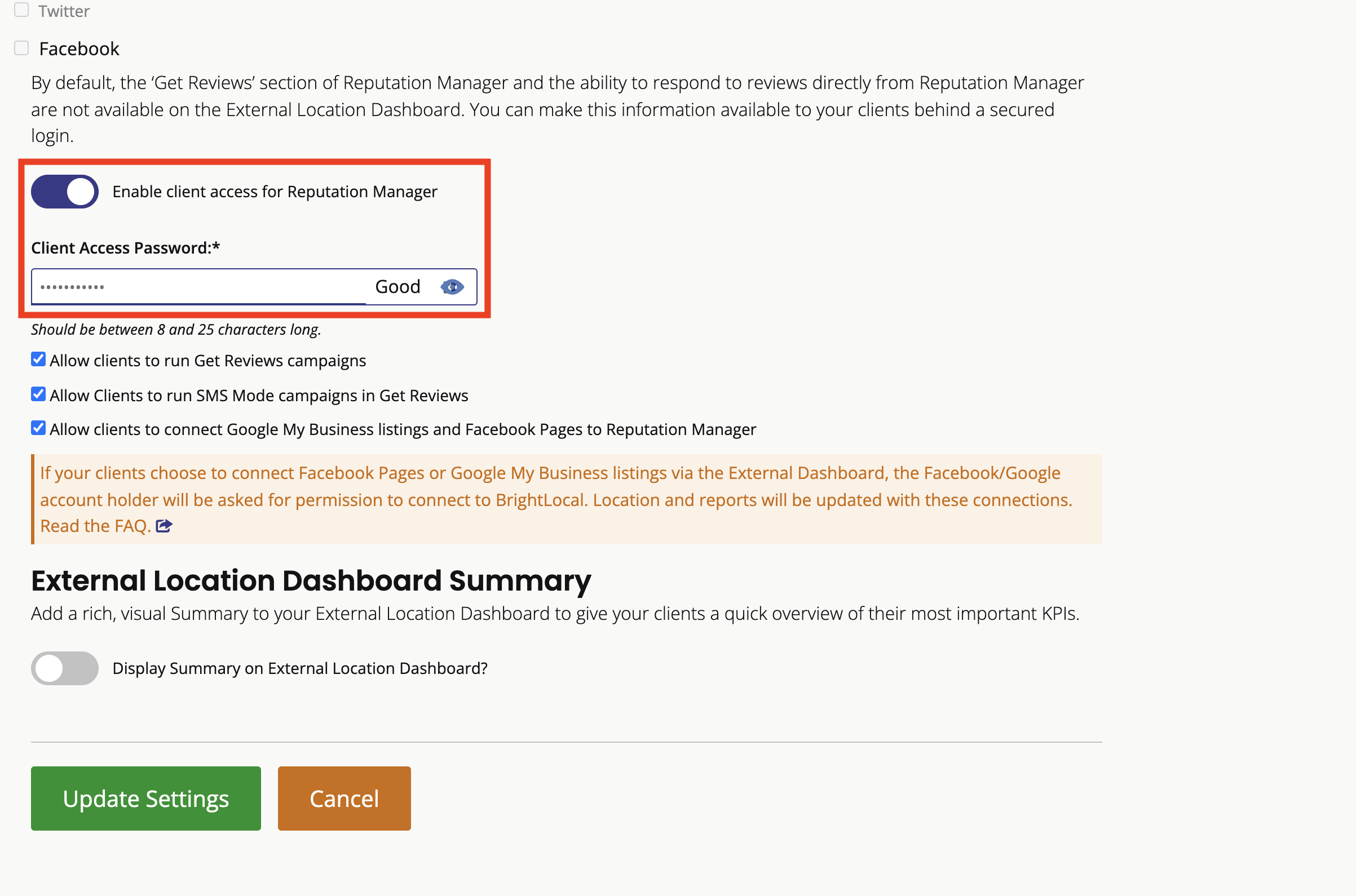 How can clients connect their Facebook pages and Google Business Profiles  to their Reputation Manager reports via External Dashboard? – BrightLocal  Help Center